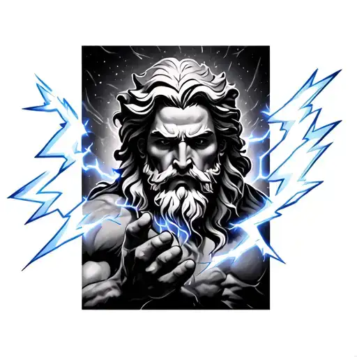 zeus holding lightning bolts tattoo design idea