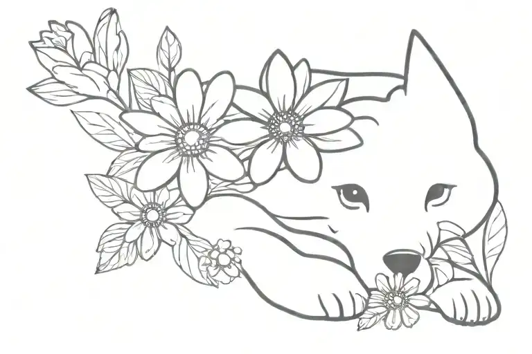 "my lovely lady mae" with a daisy and a dog paw print tattoo design idea