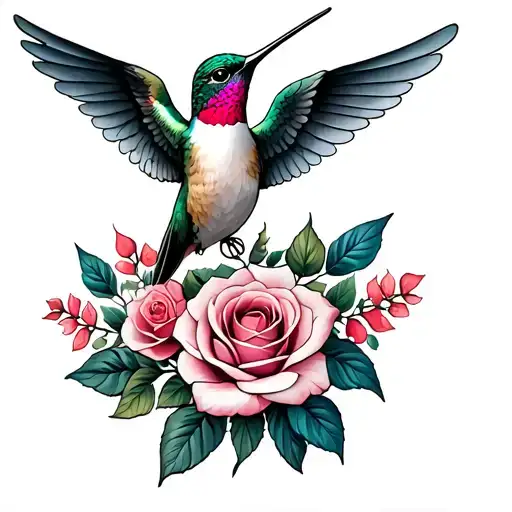 baby angels hummingbird roses blooming tattoo design idea