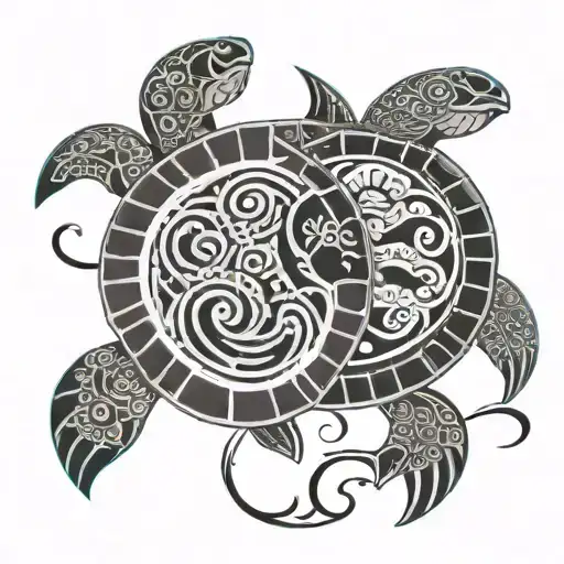 Polynesian ying and yang tattoo including two turtles inside tattoo design idea