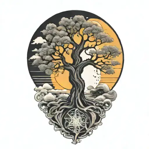 tree of life and sun and moon  tattoo design idea