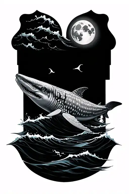 whale shark humpback moon waves  tattoo design idea