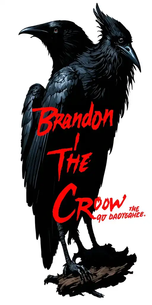 the crow movie with brandon lee, with quotes fromm the movie in red writing tattoo design idea