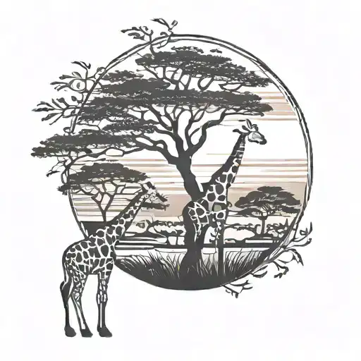 safari sunset small giraffe silhouette tattoo design idea