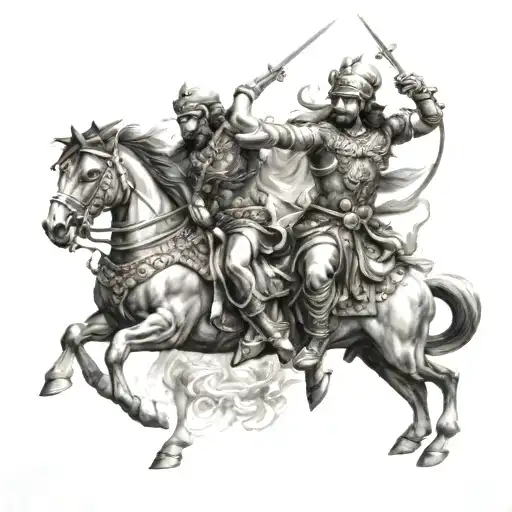 Mahabharat warrior Karna engaged in battle scene tattoo design idea