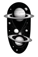 warlock solar system with saturn getting sucked by a black hole tattoo design idea