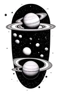 warlock solar system with saturn getting sucked by a black hole tattoo design idea