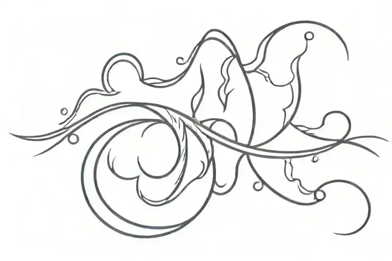 A flowing wave pattern with a radiant sun atop, intersected by a minimalist lightning bolt.   tattoo design idea