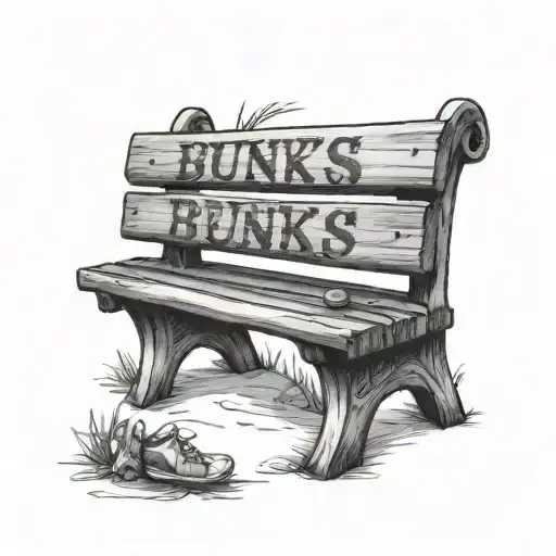 park bench with text 'BUNKS' tattoo design idea