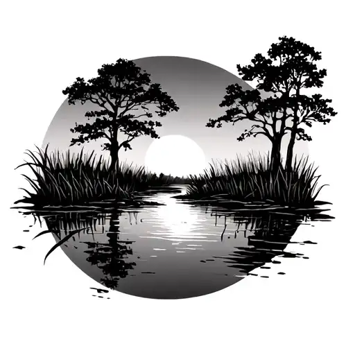 swamp marsh sunset tattoo design idea