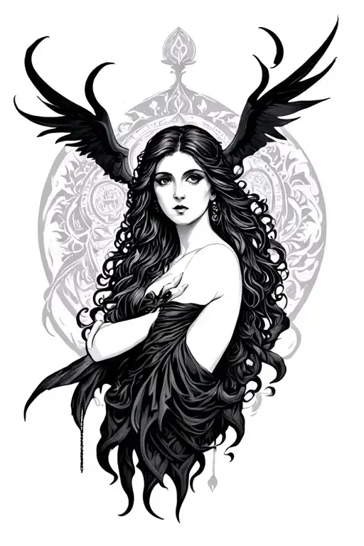 goddess Lilith surrounded tattoo design idea