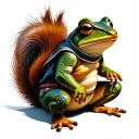 ninja squirrel versus samurai frog sitting tattoo design idea