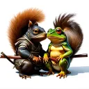 ninja squirrel versus samurai frog sitting tattoo design idea