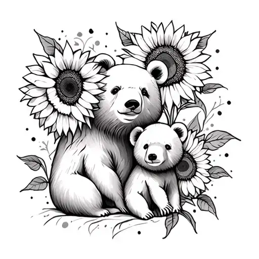 Sunflower mama bear and baby bear tattoo design idea
