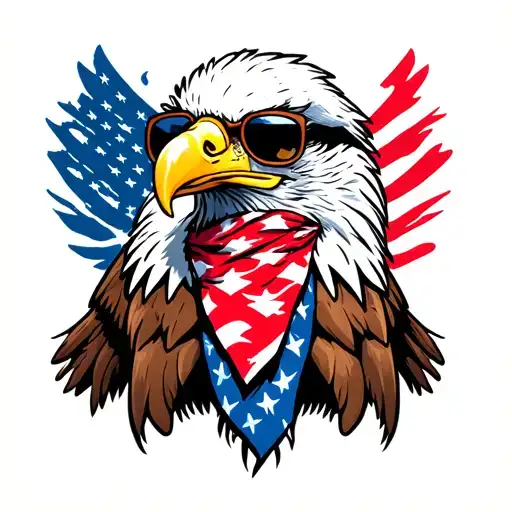 Bald Eagle wearing an American Flag bandana and sunglasses. tattoo design idea