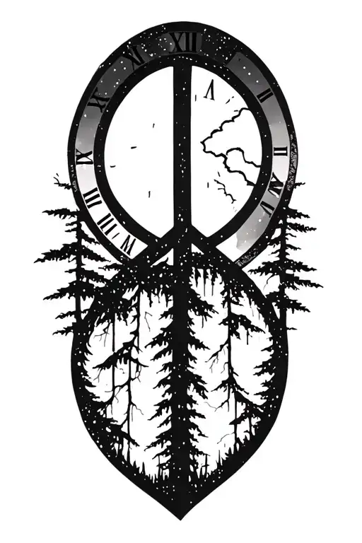 peace and lightining storm and time and nature tattoo design idea