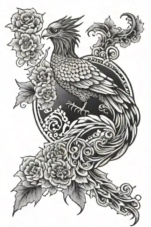 scroll work from beretta silver pigeon, dragon coy Japanese wave and flowers tattoo design idea