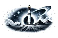space, star, planet, lighthouse, black hole tattoo design idea