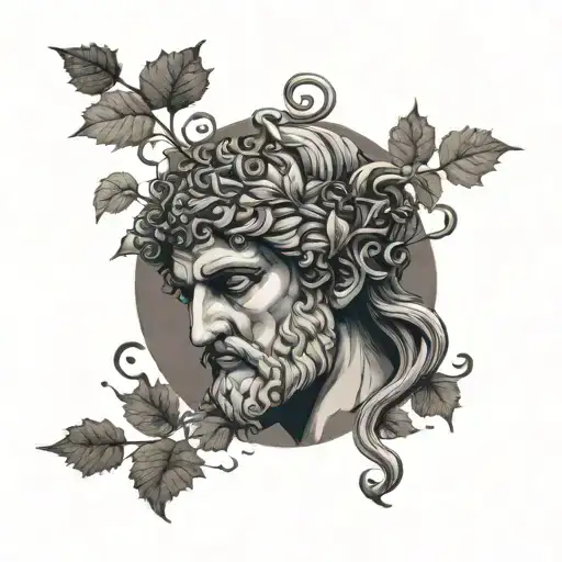 Greek god with vines wrapping tattoo design idea