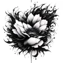 abstract black work tattoo under breast tattoo design idea