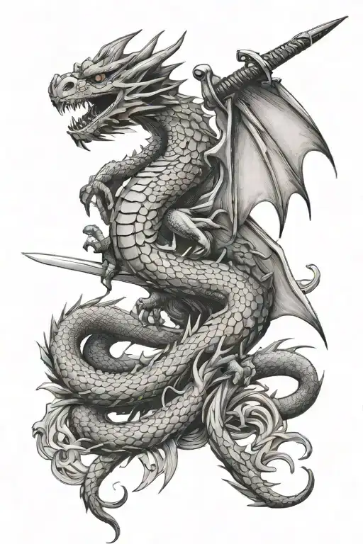dragon and sword tattoo design idea
