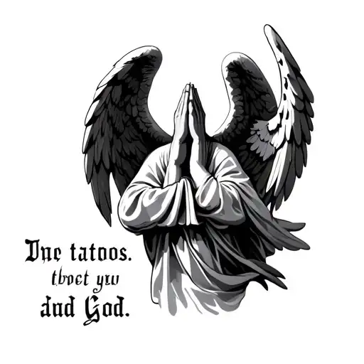 2 angels 2 praying hands and a writing about God tattoo design idea