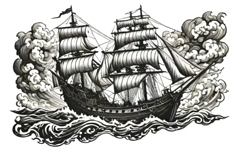 boat 18th century tattoo design idea