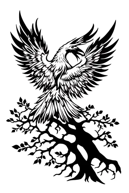 phoenix and tree life tattoo design idea