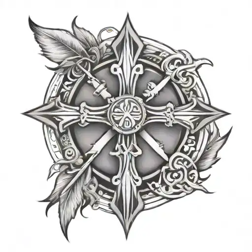 cross and tribe symbol tattoo design idea