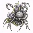 A Spider with a crown on top of its head standing on a hyacinth flower. tattoo design idea