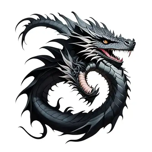 black realistic dragon tattoo design idea