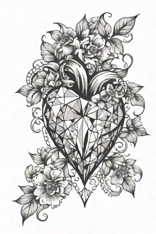 diamond heart iced. delicate flowers. chic chain tattoo design idea