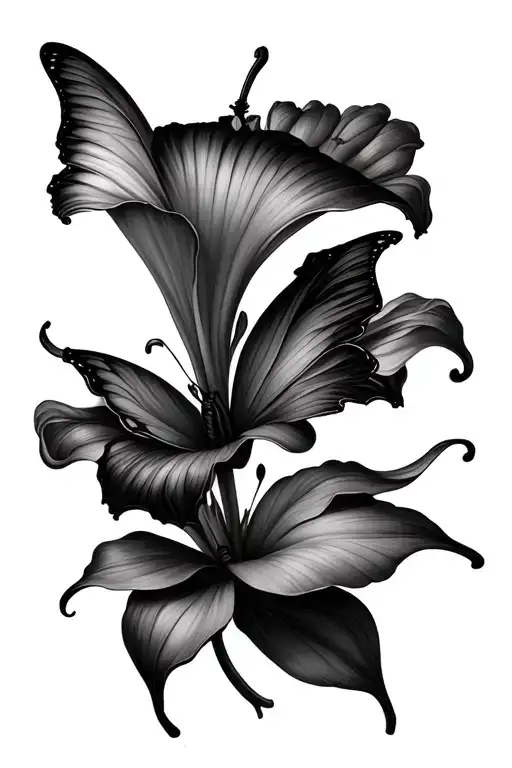 calla Lilly flower with butterfly tattoo design idea