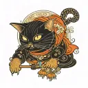 tattooed cat that is a Jedi knight traditional Japanese painting  tattoo design idea