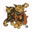 tattooed cat that is a Jedi knight traditional Japanese painting  tattoo design idea