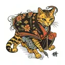 tattooed cat that is a Jedi knight traditional Japanese painting  tattoo design idea