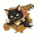 tattooed cat that is a Jedi knight traditional Japanese painting  tattoo design idea