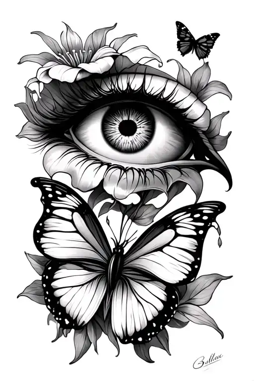 A traditional. Evil eye, belladonna Lillys and a butterfly tattoo design idea