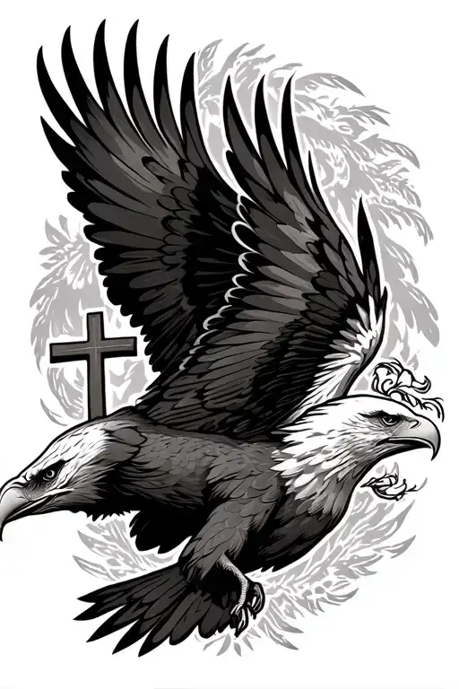 eagle flying with cross in talons tattoo design idea