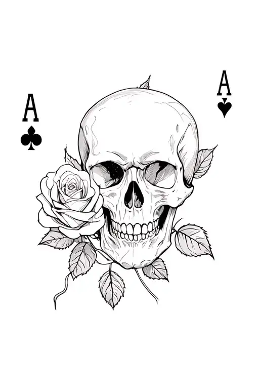 skull playing cards rose goth tattoo design idea