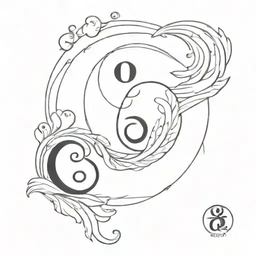 888 angel number with balance mixed with yin yang koi tattoo design idea