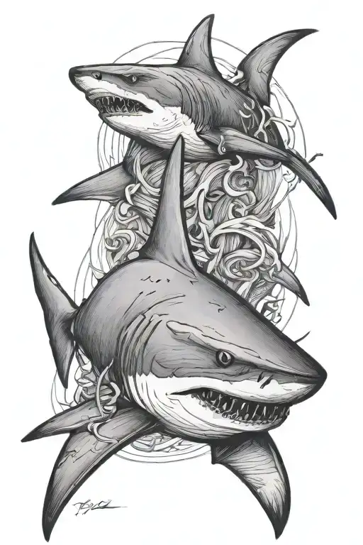 taditional shark emerging tattoo design idea