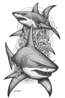 taditional shark emerging tattoo design idea