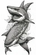 taditional shark emerging tattoo design idea