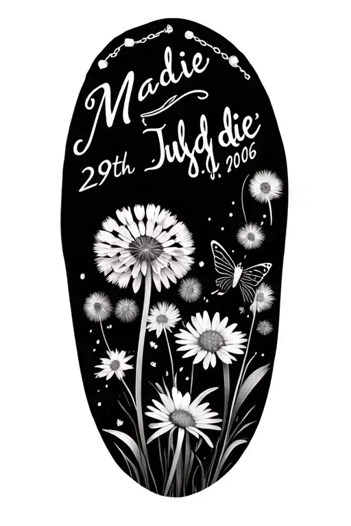 "Maddie 29th July 2006" daisy chain, dandelions,fairies tattoo design idea