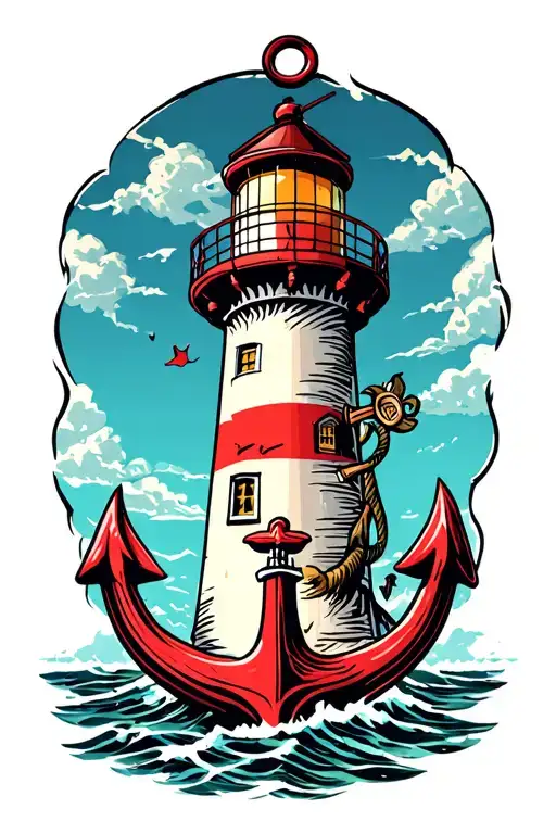 Lighthouse And Anchor tattoo design idea