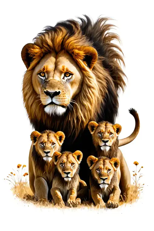 lion family of 5 1 boy playing tattoo design idea