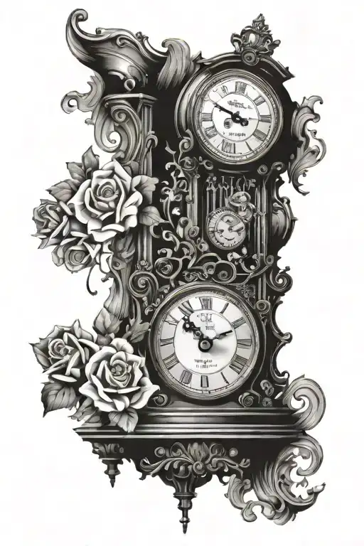 grandfather clock with 16:34 shown on the clock, the date 20.05.2018 date somewhere on the clock and make the clock fast tattoo design idea