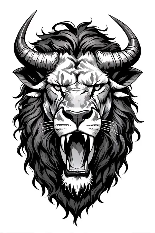 North Star bull horns lion's teeth claws tattoo design idea
