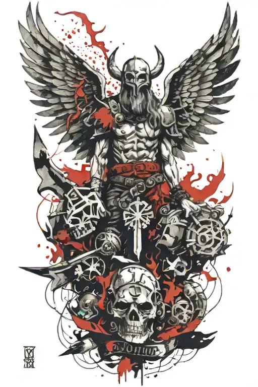viking death angel tattoo design idea